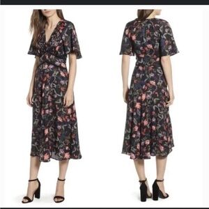 CHELSEA 28 FLORAL BOHEMIAN FLUTTER SLEEVE MIDI DRESS
